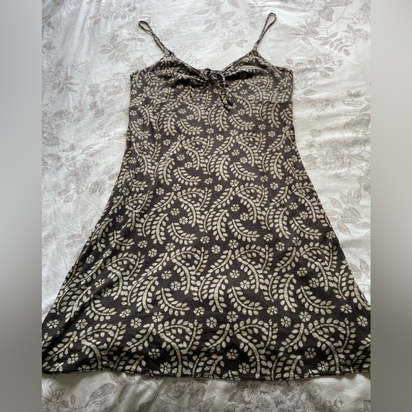 GAP Y2K Brown Floral Ruched Babydoll Cotton Modal Slip Dress Large Cottage Fairy - Picture 1 of 9